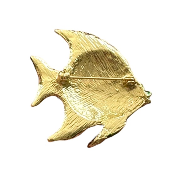Green and White Rhinestone Angelfish Brooch Pin - Picture 4 of 7